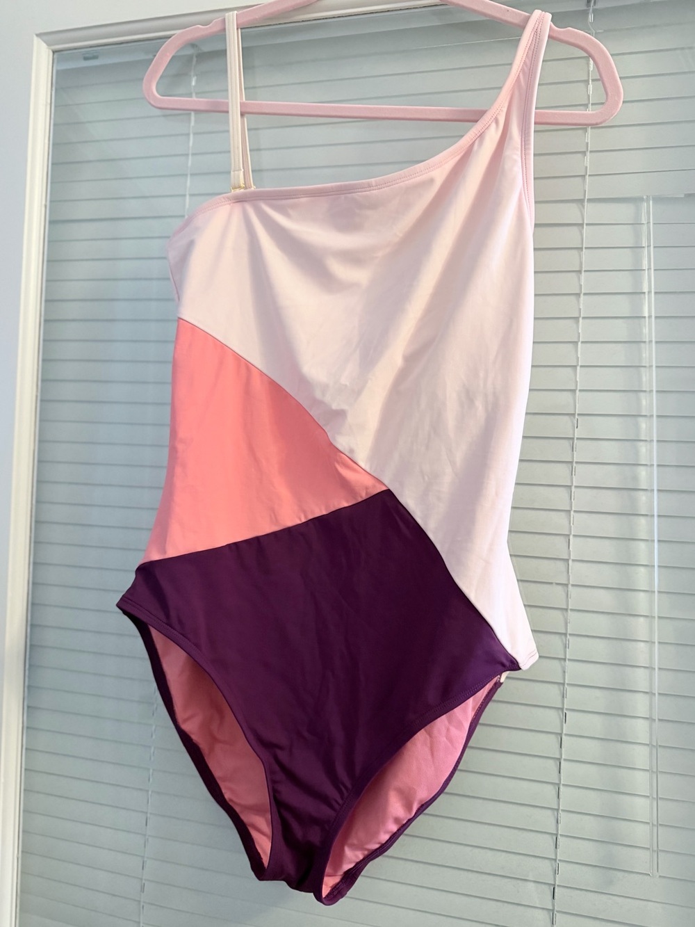 Bleu Rod Beatte Colorblock One-Piece Swimsuit in Light Pink, Coral & Deep Purple